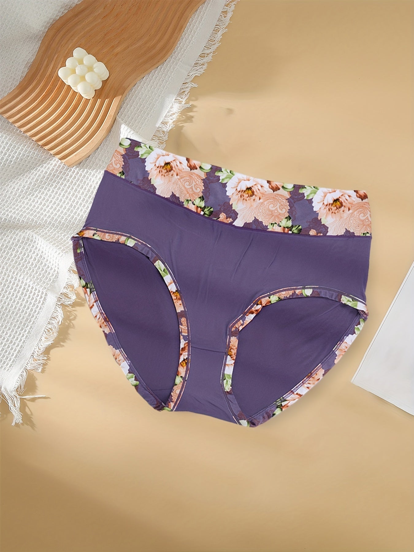 3 Pack Plus Size Panties Set Women's Plus Contrast Floral Print Solid Briefs
