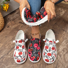 Women's Letter & Heart Pattern Skate Shoes
