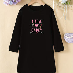 Girls' Letter Print Long Sleeve Casual Dress For Spring Fall