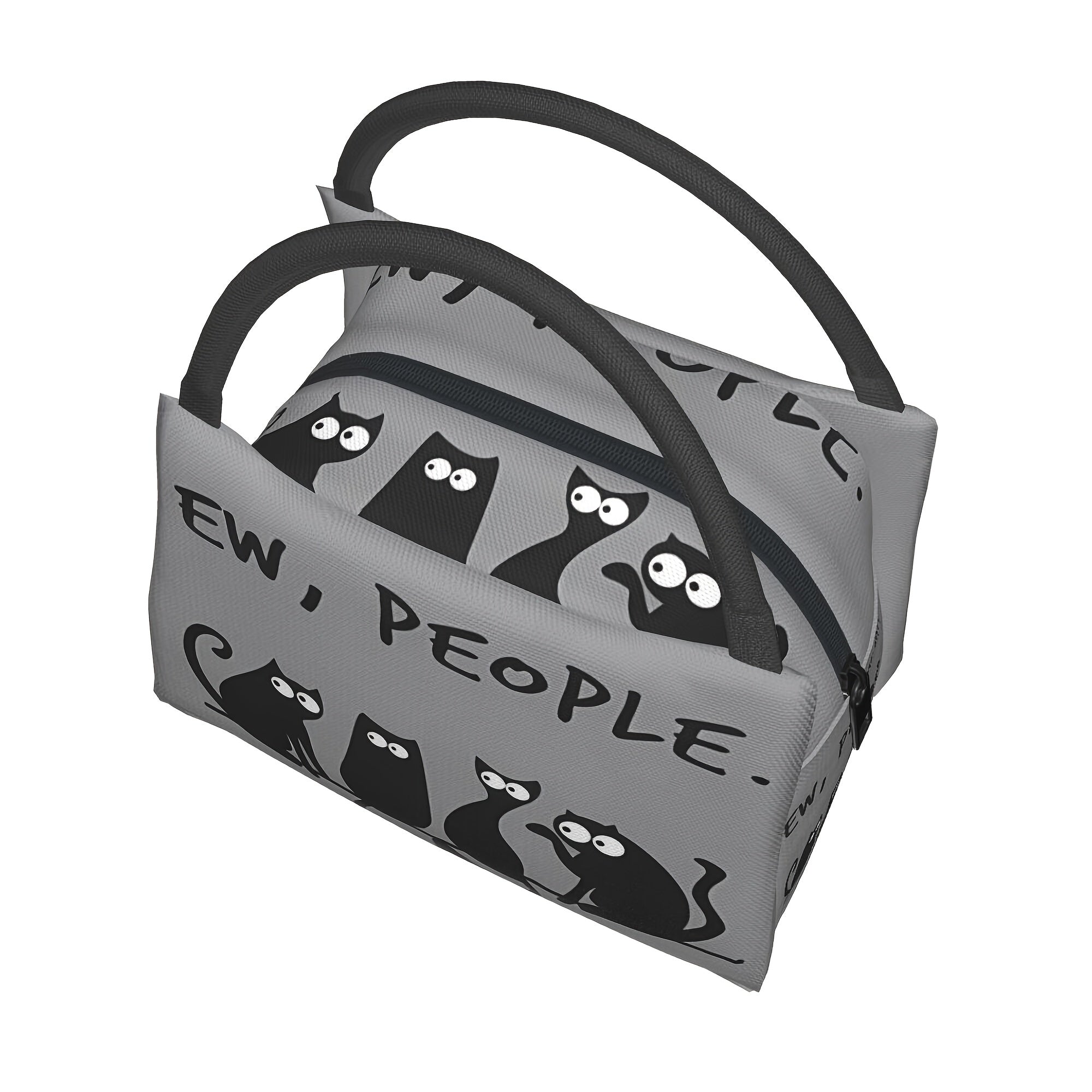 People Cat Insulated Lunch Bag Reusable Gray Cooler Tote Cartoon Cats Camping Pi