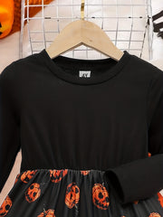2pcs Pumpkin Head Halloween Dress & Candy Bag Set