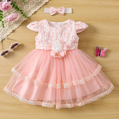 Mesh Puffy Princess Dress Flower Decor Flutter Sleeve