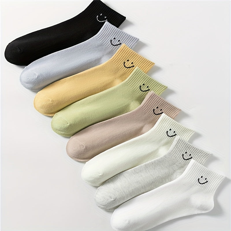 8 Pairs Smiling Face Print Crew Socks Women's Stockings