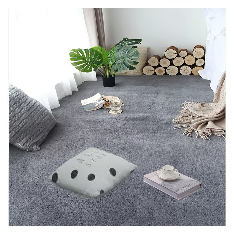 1pc Plush Area Rug Thickened Bedside Carpet Solid Large Area Floor Carpet
