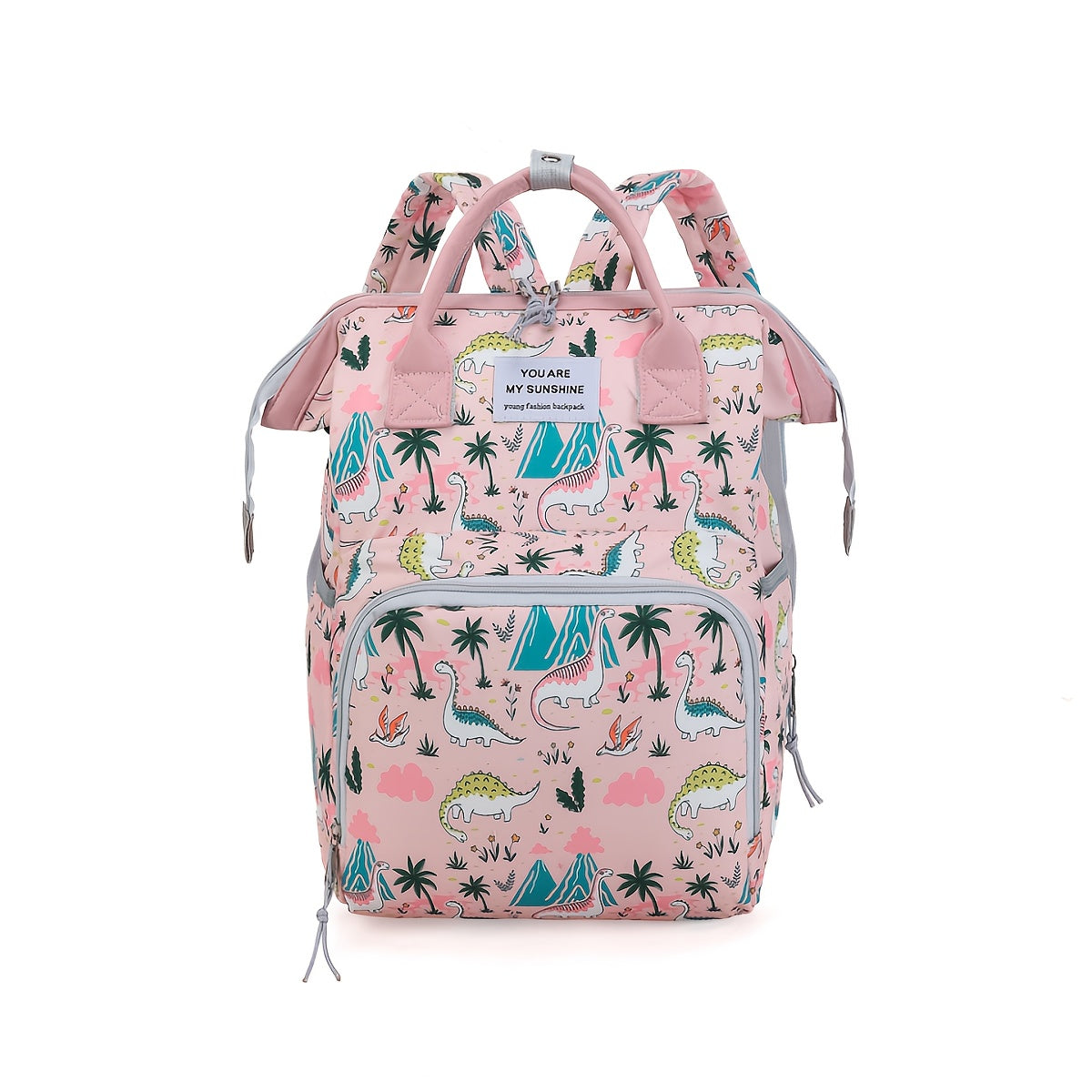 Spacious Pink/Gray Diaper Backpack with Pockets