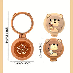 Portable Bear Decor Hairbrush Mirror Kit Airbag Massage Comb