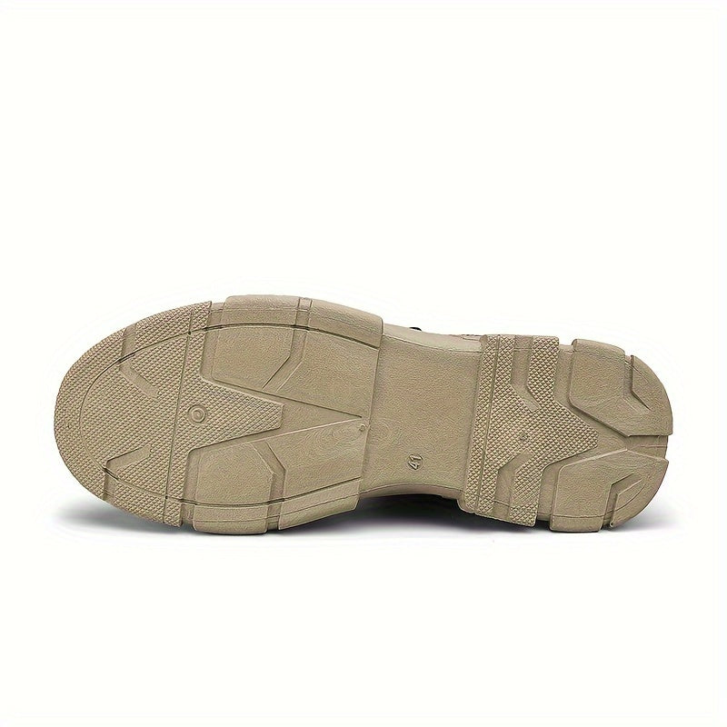 Men's Solid PU Leather Ankle Boots with Rotary Buckle