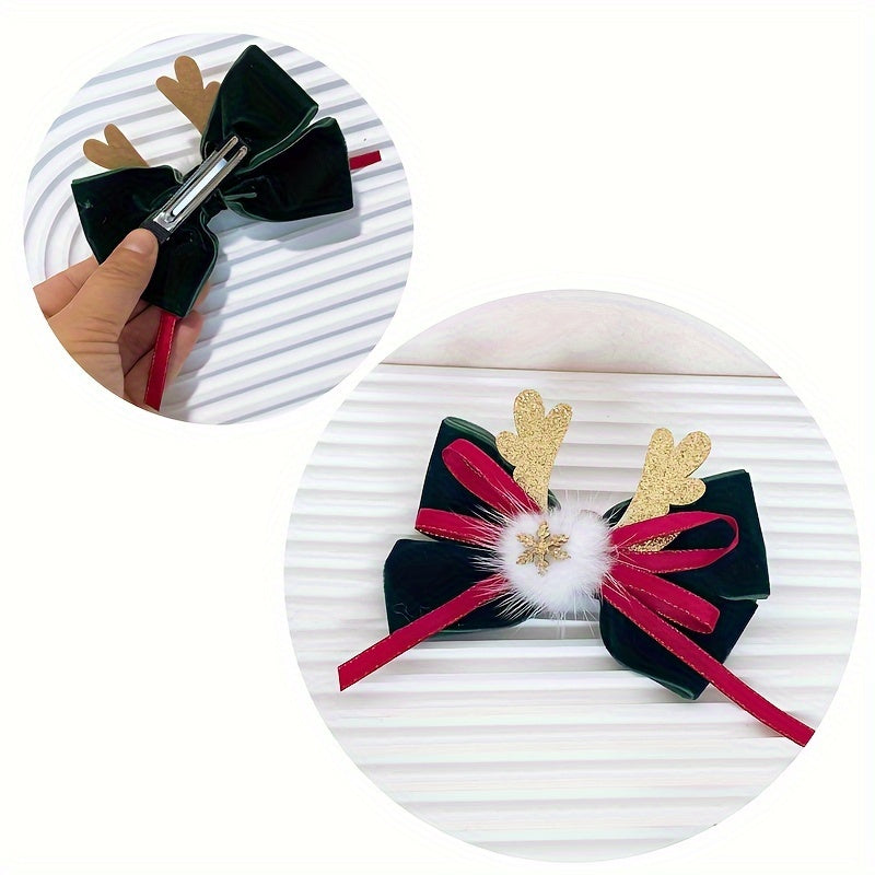 Antler Ribbon Bow Clips Christmas Hair Accessories Women Girls Party