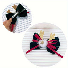 Antler Ribbon Bow Clips Christmas Hair Accessories Women Girls Party