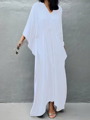 Boho V Neck Cover Up Drawstring Loose Fit Rash Guard Shirt