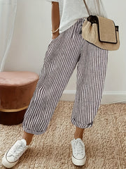 Stripe Print Elastic Drawstring Loose Fit Trousers