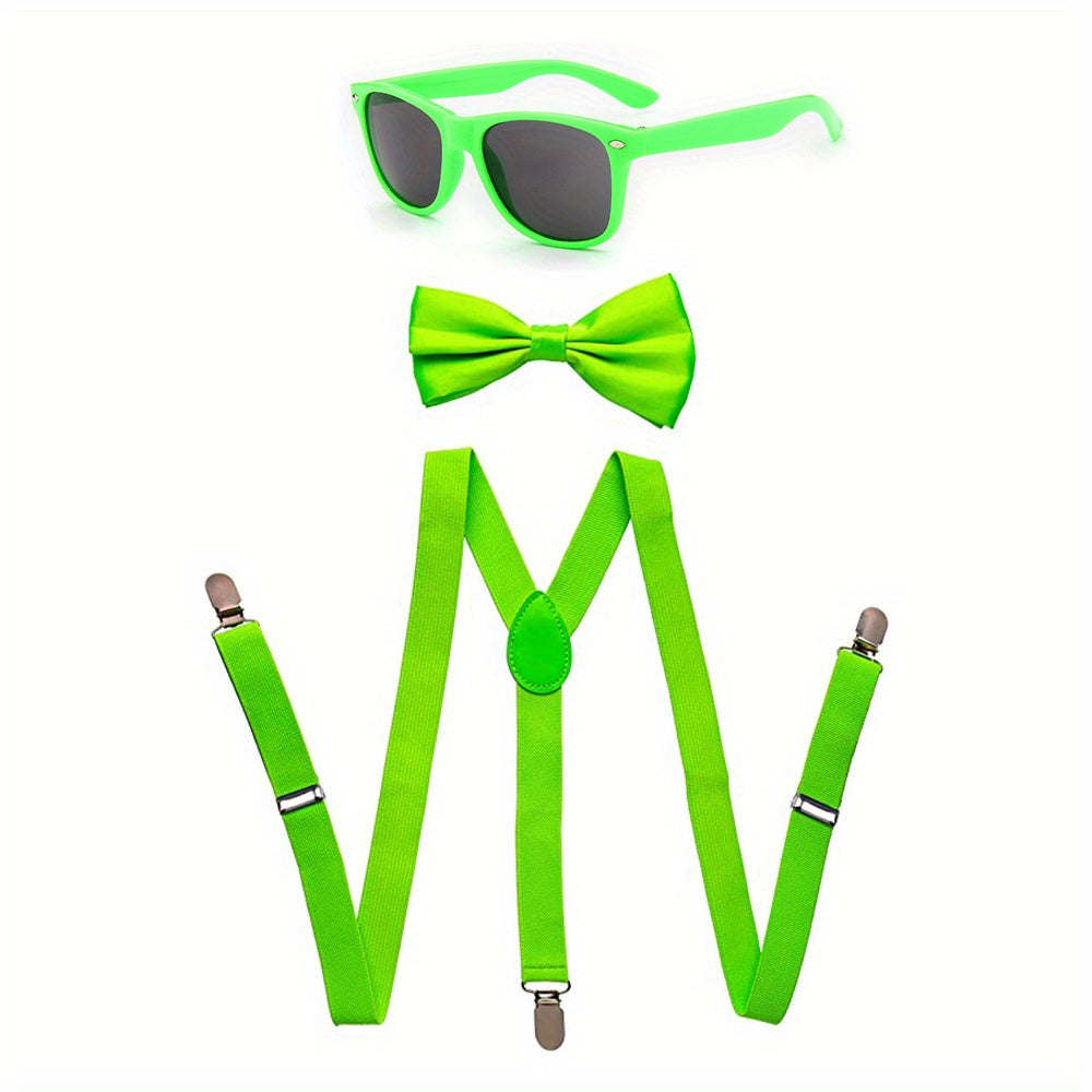 Neon Suspender Bow tie Sunglasses Set Adult Kids