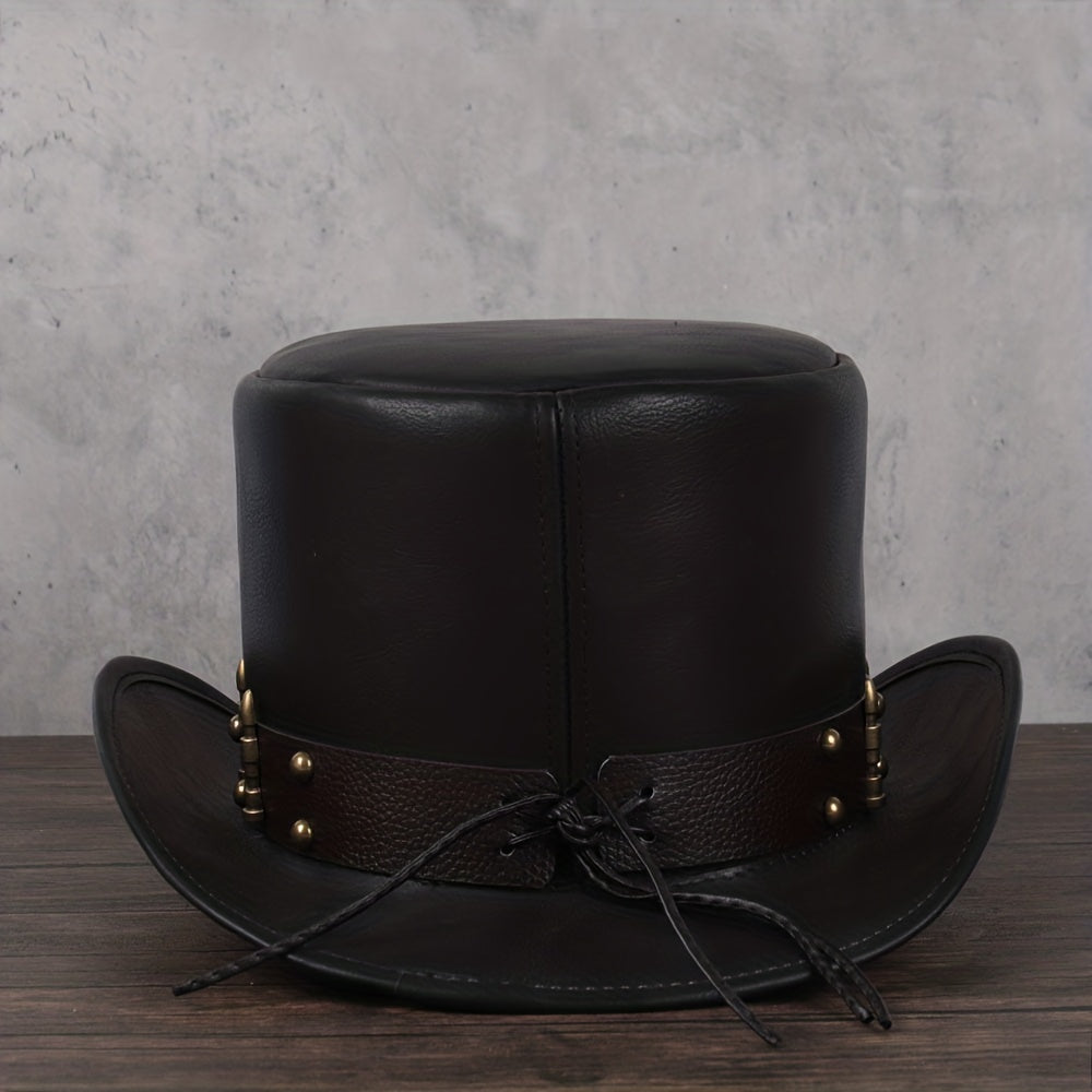 Leather Top Hat President Traditional Fedoras Magician Steampunk Cosplay Cap