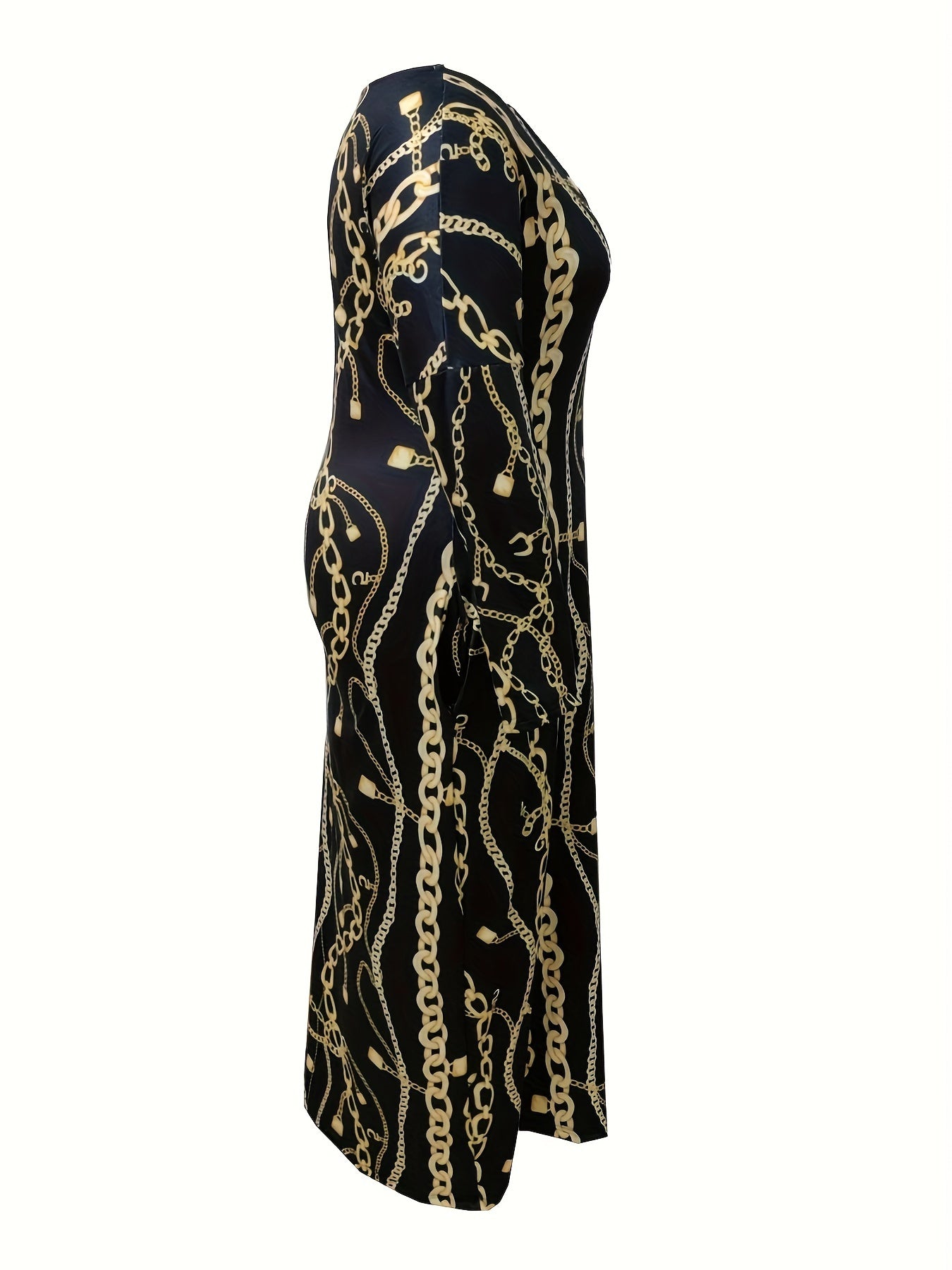 Women's Plus Random Print Long Sleeve Maxi Dress