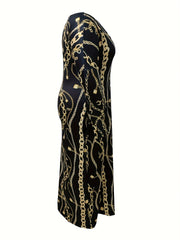 Women's Plus Random Print Long Sleeve Maxi Dress