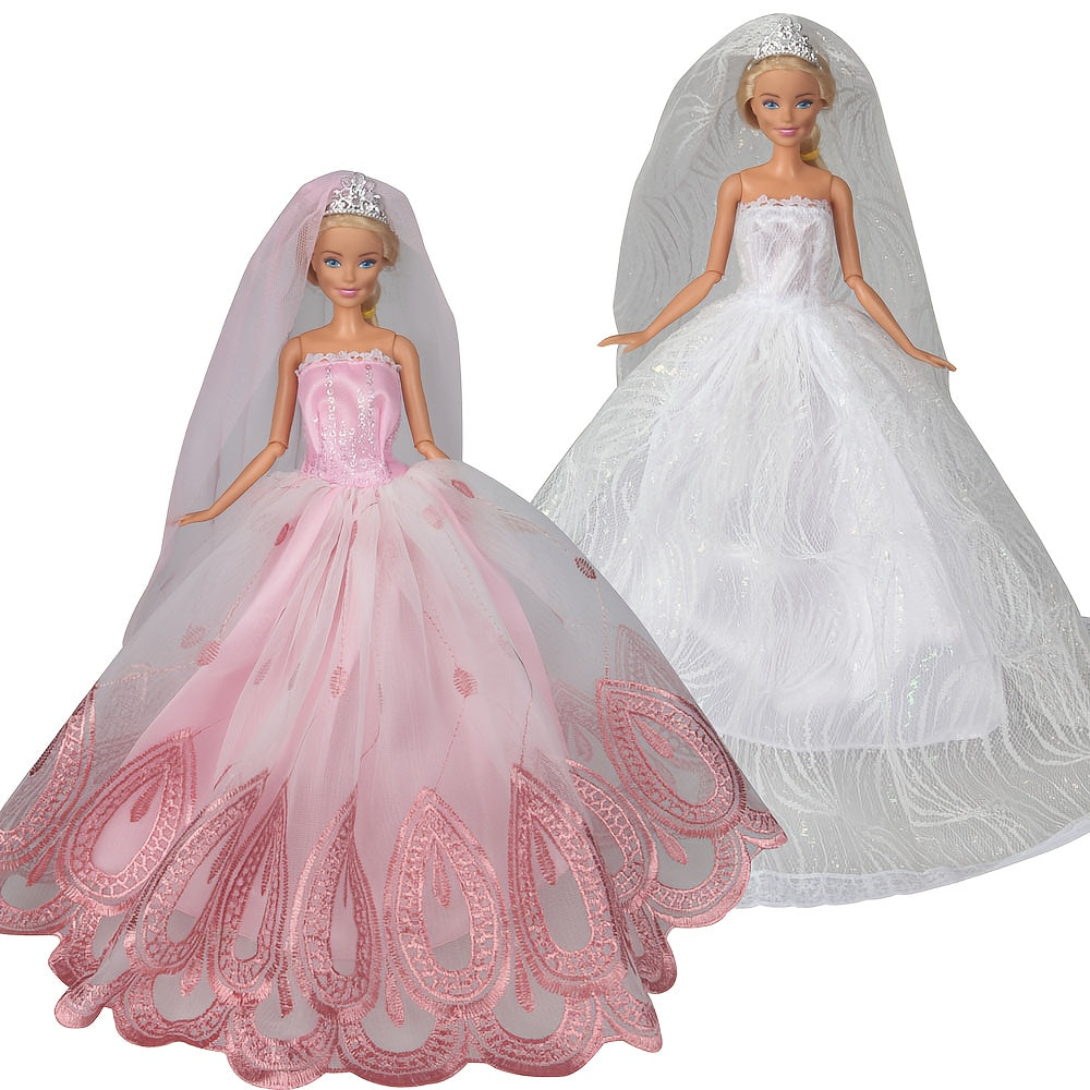 2pcs Doll Dresses Pink Party Skirts with Crown Veil