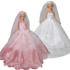 2pcs Doll Dresses Pink Party Skirts with Crown Veil