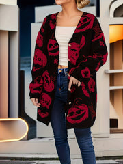 Pumpkin Pattern V Neck Button Up Cardigan Sweater