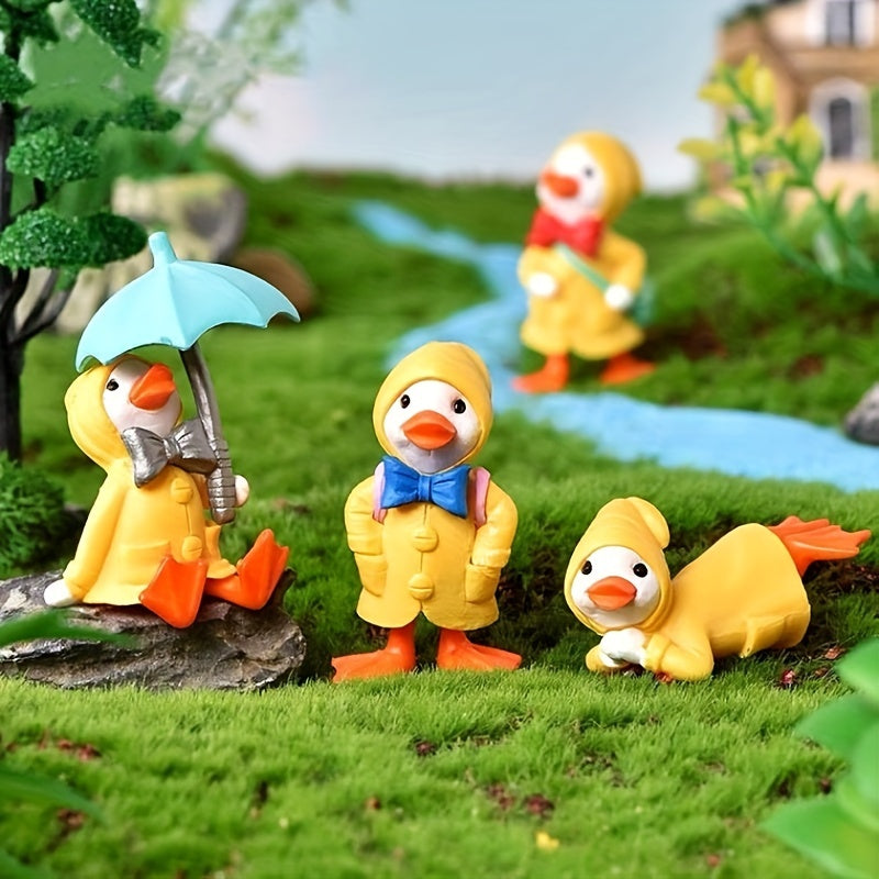 4pcs Mini Resin Ducks Statue Figurines for Garden Decor