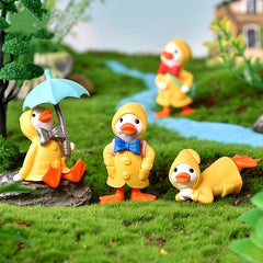 4pcs Mini Resin Ducks Statue Figurines for Garden Decor