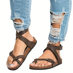 Women's Cork Sandals Toe Loop Cross Strap Summer Gladiator Sandals