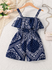 Toddler Girls Ethnic Abstract Ruffle Trim Cami Rompers Jumpsuits