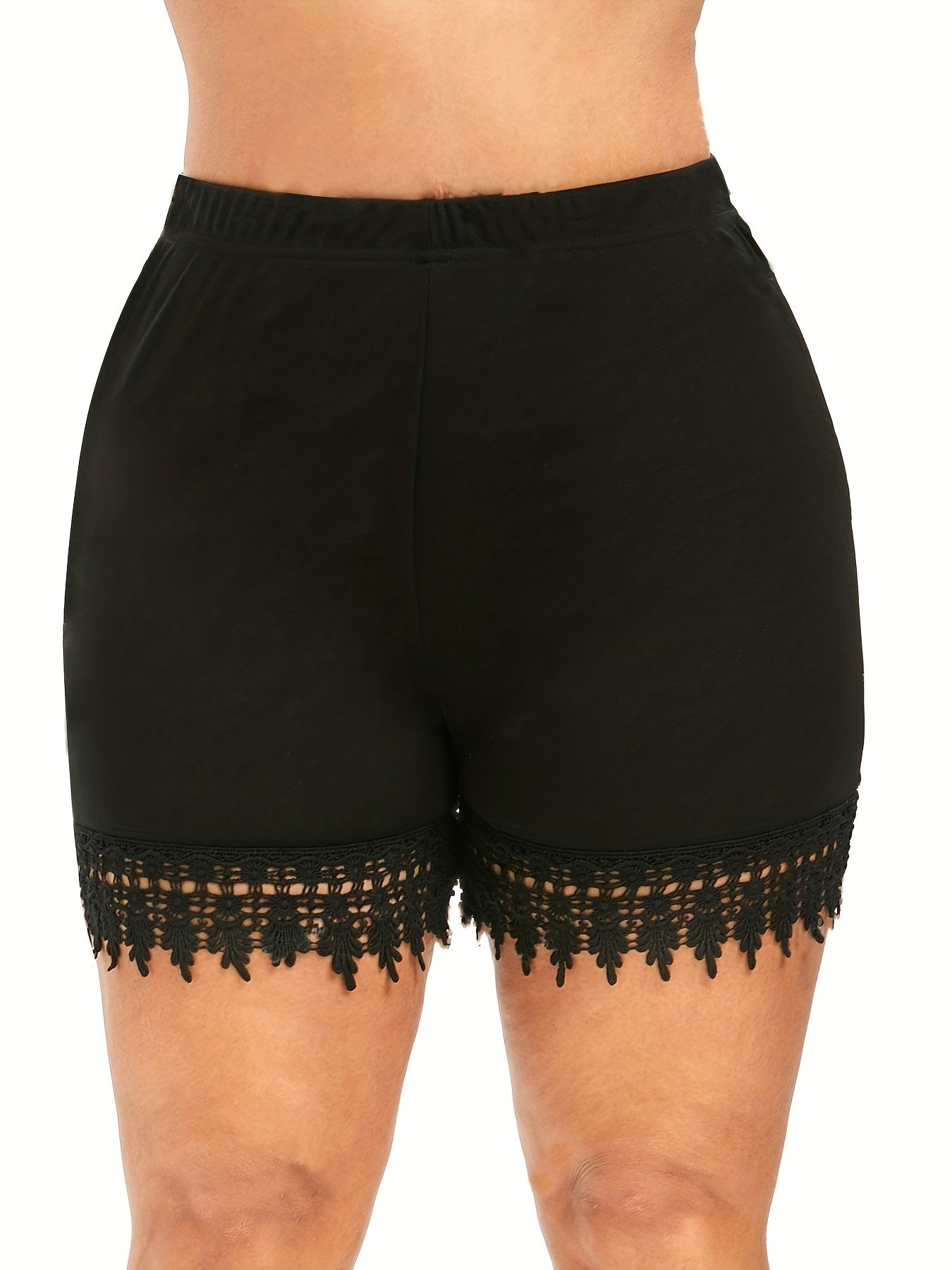 Solid Contrast Lace High Rise Skinny Shorts