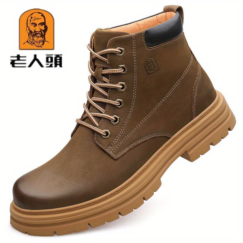 Men's Leather Boots Round Toe Ankle Boots Formal Lace Up Outdoor Boots