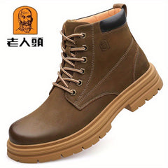 Men's Leather Boots Round Toe Ankle Boots Formal Lace Up Outdoor Boots