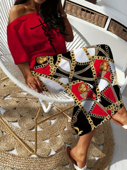 Women's Letter & Chain Print Top & Skirt Set