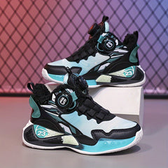 Boy's Basketball Shoes with Rotating Buckle Comfy Breathable Non Slip Sneakers