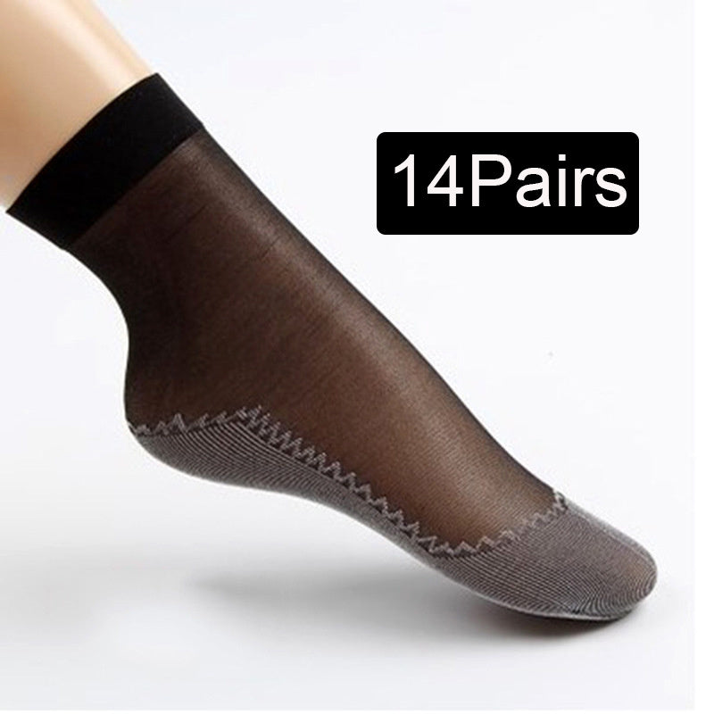 14 Pairs Lace Mesh Socks Non Slip Women's Stockings