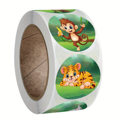 500pcs Zoo Animals Reward Stickers 2.54cm Roll School Teacher Cartoon Sticker