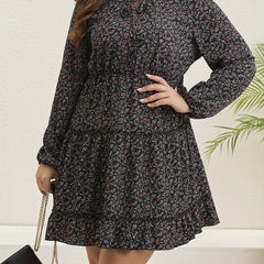 Boho Dress Women's Plus Ditsy Floral Lantern Sleeve Smock Dress