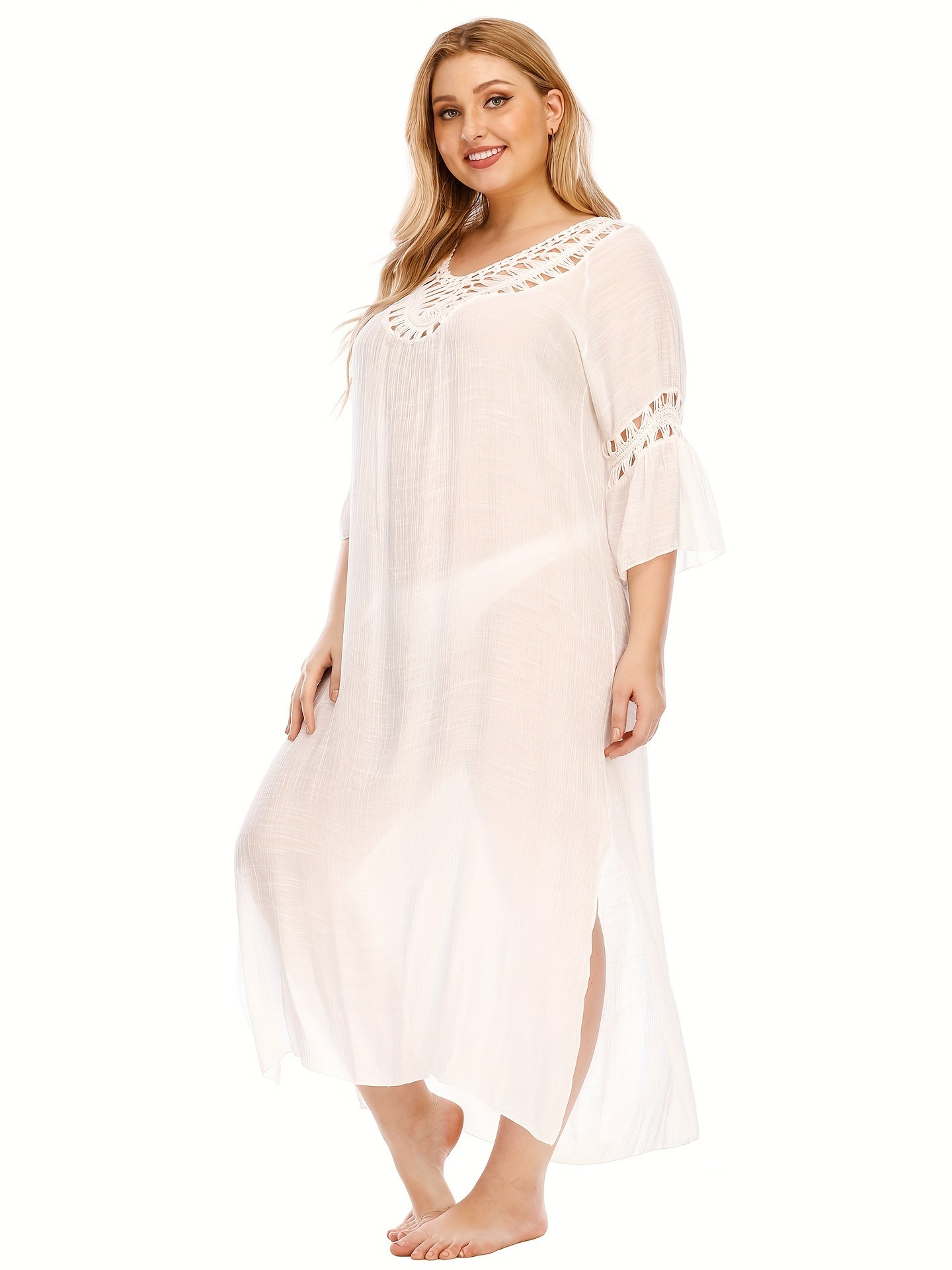 Cut Out Crochet Half Sleeve Cover Up Dress