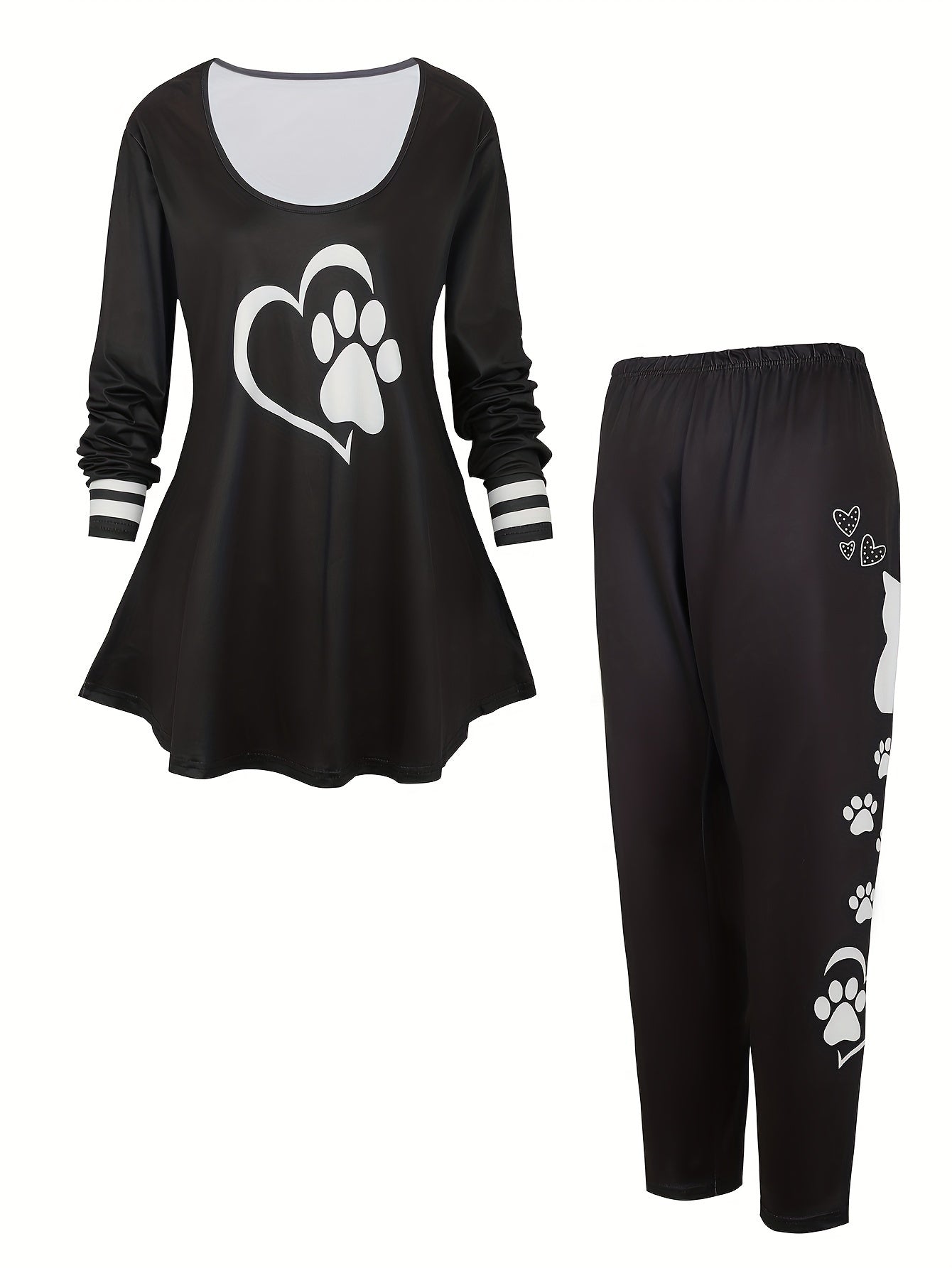 Women's Plus Heart & Dog Paw Print Peplum Top & Leggings Set