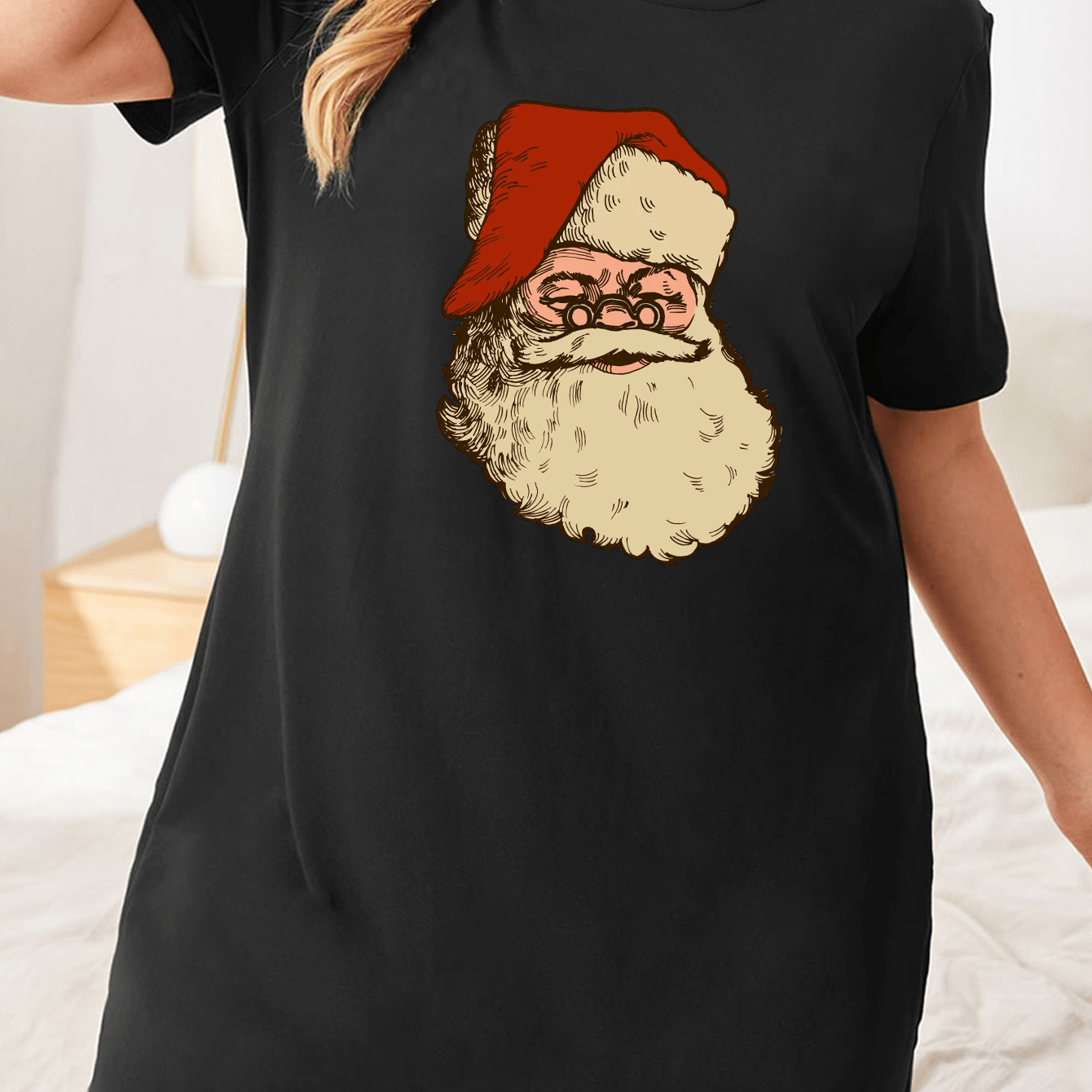 Christmas Nightdress Women's Plus Santa Claus Print Short Sleeve