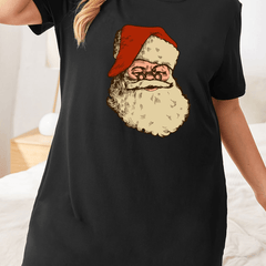 Christmas Nightdress Women's Plus Santa Claus Print Short Sleeve