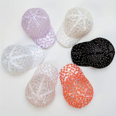 Candy Mesh Baseball Cap Flower Embroidery Lace Trucker Hat