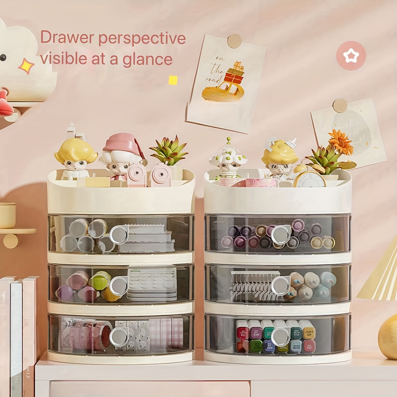 Desktop Stationery Storage Box Light Style Round Transparent Makeup Storage Box