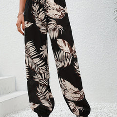 Leaves Print Jogger Pants Casual Random Print Wide Leg Pants