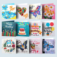 12pcs 5D Diamond Painting Thank You Card Kit with Envelope & Tool 15x24cm