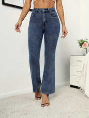 Dark Flared Jeans Wide Legs Bell Bottom High Waist Denim Pants