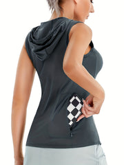 Loose Fit Sleeveless Hooded Workout Tank Top with Pockets
