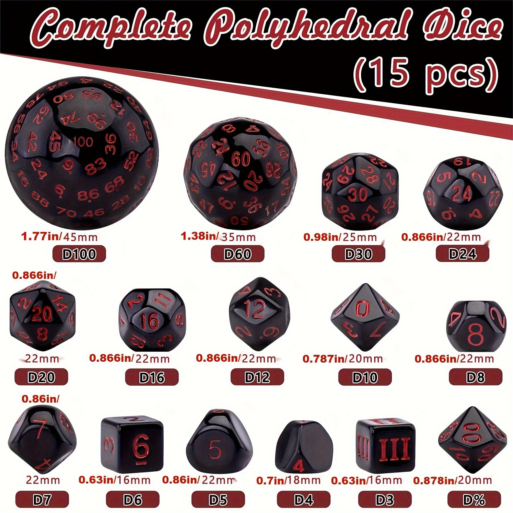 15pcs Polyhedral Dice Set With Flannelette Drawstring Storage Bag