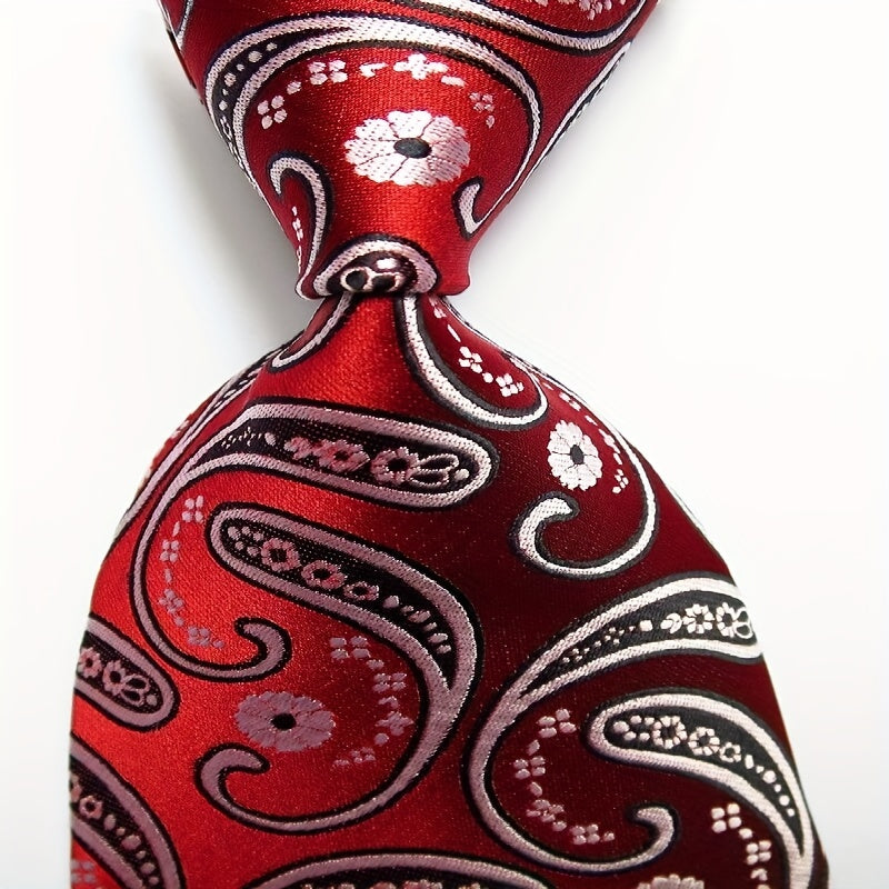 Polyester Cashew Flower Pattern Tie Men's Necktie Set Tie Red Jacquard Woven