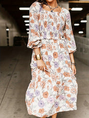 Women's Plus Floral Lantern Sleeve Square Neck Dress