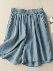 Solid Elastic Waist Shorts Casual Summer Versatile Shorts Women's Clothing
