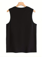 Plus Size Women's Slogan Print Casual Tank Top