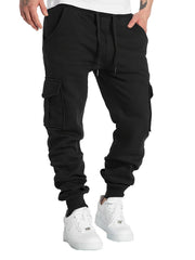 Men's Drawstring Fleece Cargo Pants Loose Jogger Pants